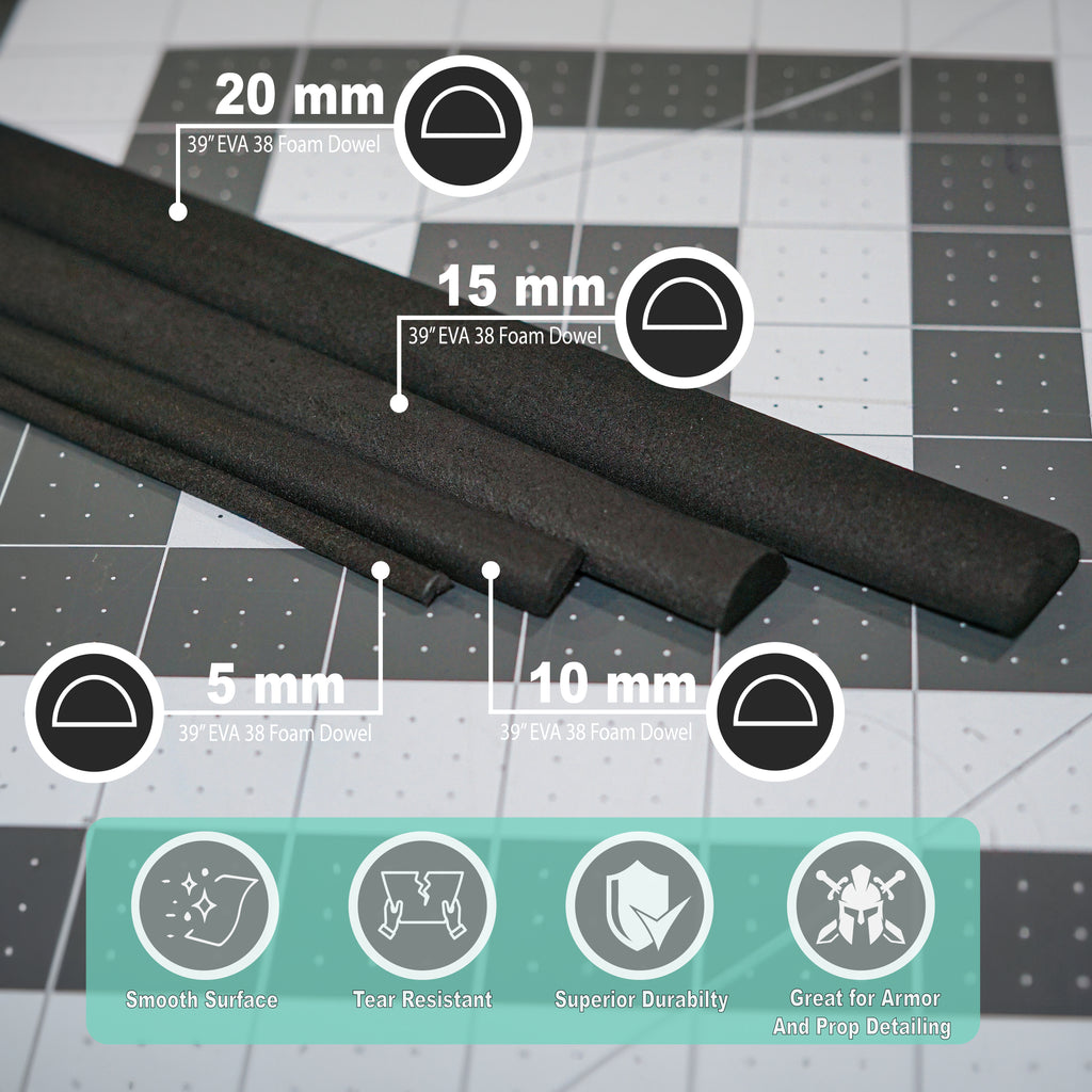 Eva Foam Dowels Half Rounds (Sold in 3 sizes) 10mm, 15mm, 20mm